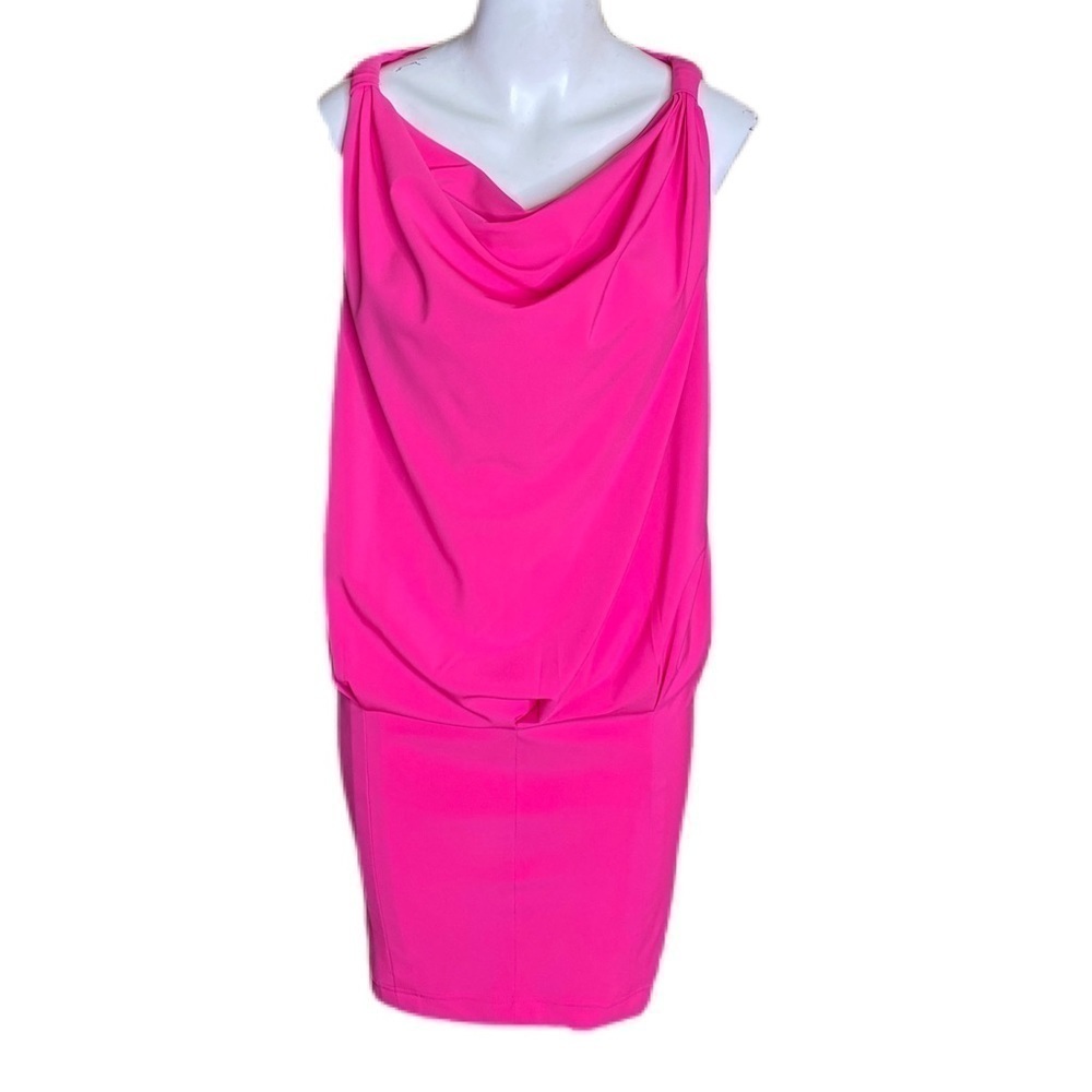 Rachel Rachel Roy Hot Pink Sleeveless Dress Draped Neck Size S